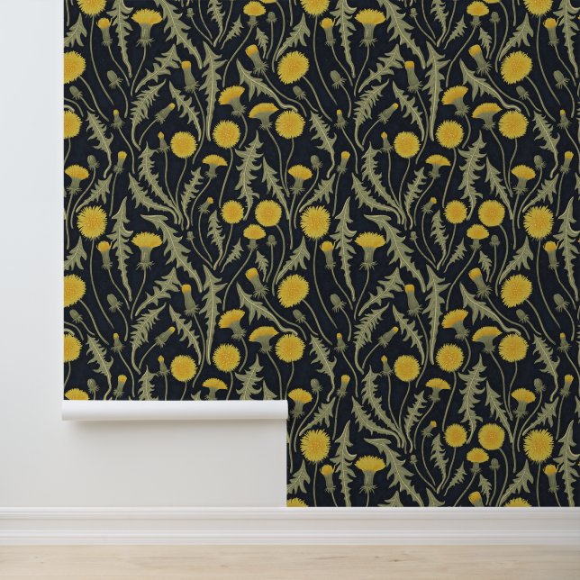 Dandelions, green, yellow and black wallpaper (Application)