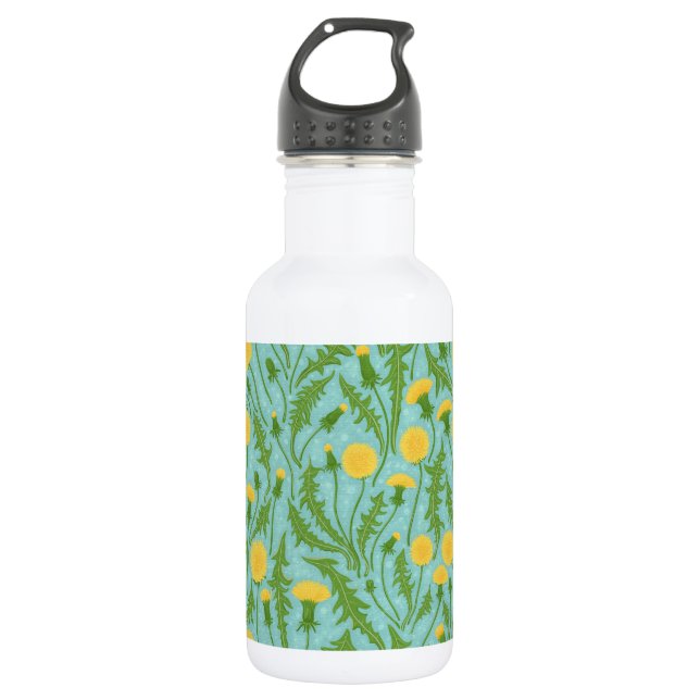 Dandelions, green, yellow and blue 532 ml water bottle (Front)