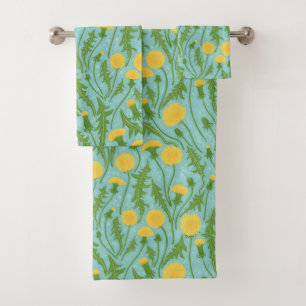Dandelions, green, yellow and blue bath towel set