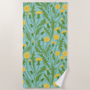 Dandelions, green, yellow and blue beach towel