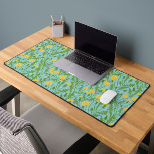 Dandelions, green, yellow and blue desk mat