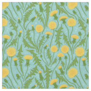 Dandelions, green, yellow and blue fabric