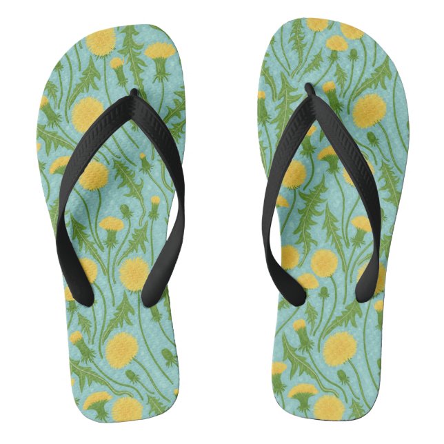 Dandelions, green, yellow and blue flip flops (Footbed)