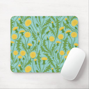 Dandelions, green, yellow and blue mouse mat