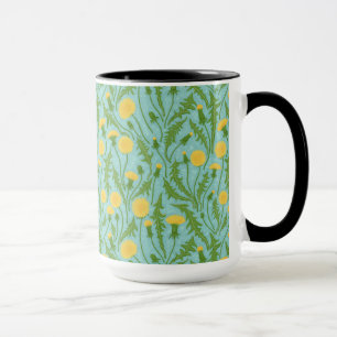 Dandelions, green, yellow and blue mug