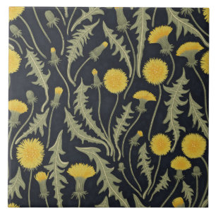 Dandelions, green, yellow and blue tile