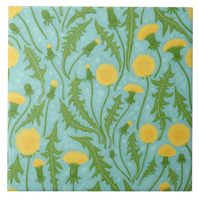 Dandelions, green, yellow and blue tile (Front)