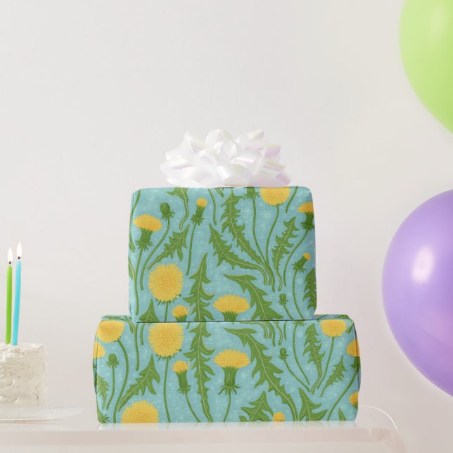 Dandelions, green, yellow and blue wrapping paper (Party Gifts)