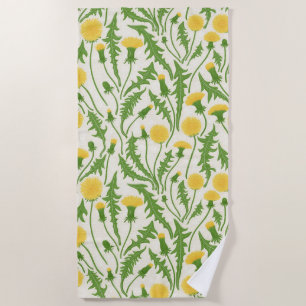 Dandelions, green, yellow and white beach towel
