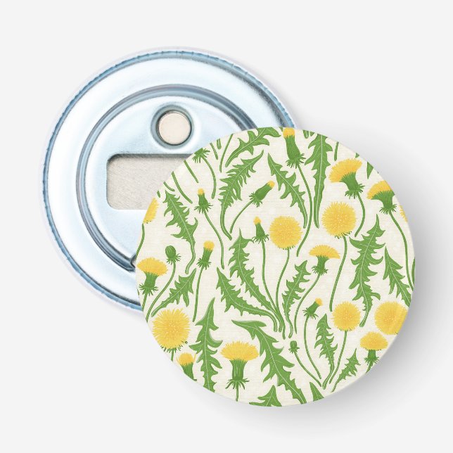 Dandelions, green, yellow and white bottle opener (Front)