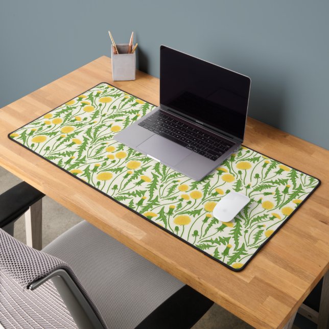 Dandelions, green, yellow and white desk mat (Office 2)