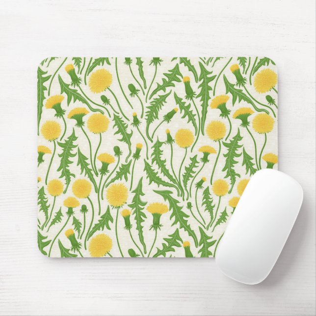 Dandelions, green, yellow and white mouse mat (With Mouse)