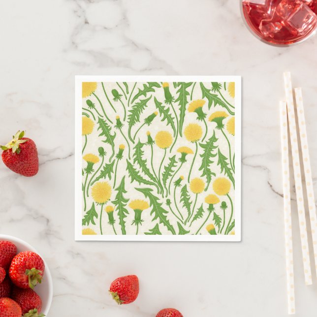 Dandelions, green, yellow and white napkin (Insitu)