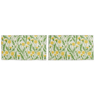Dandelions, green, yellow and white pillowcase