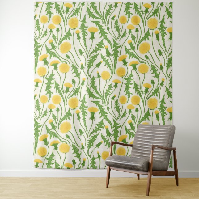 Dandelions, green, yellow and white tapestry (In Situ)