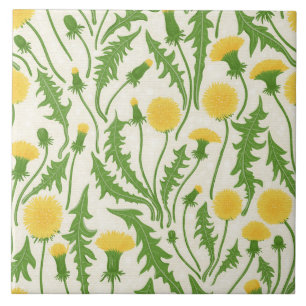 Dandelions, green, yellow and white tile