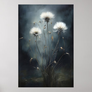 Dandelions In Dark Field, Wildflower Print