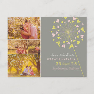 Dandelions Love Hearts 4 Multi Photo Save The Date Announcement Postcard