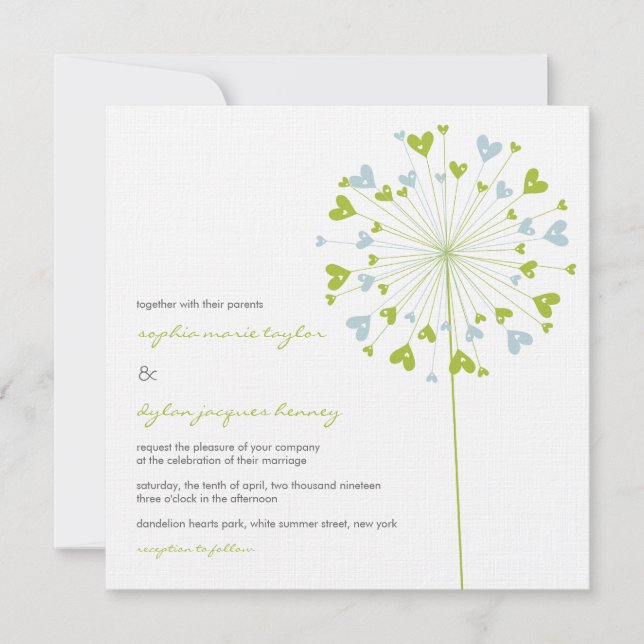 Dandelions Love Hearts Summer Wedding Invitation (Front)