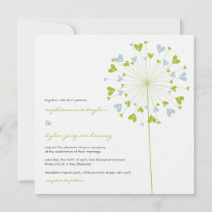 Dandelions Love Hearts Summer Wedding Invitation