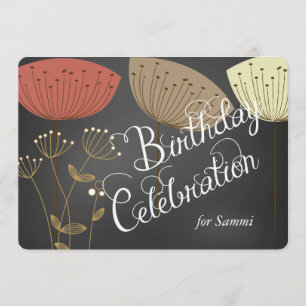 Dandelions on Black Chalkboard Birthday Invite