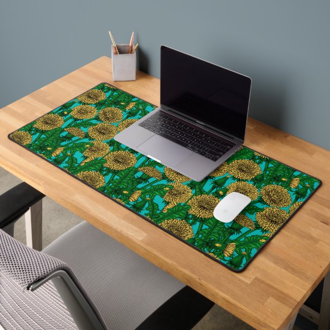 Dandelions on turquoise desk mat (Office 2)