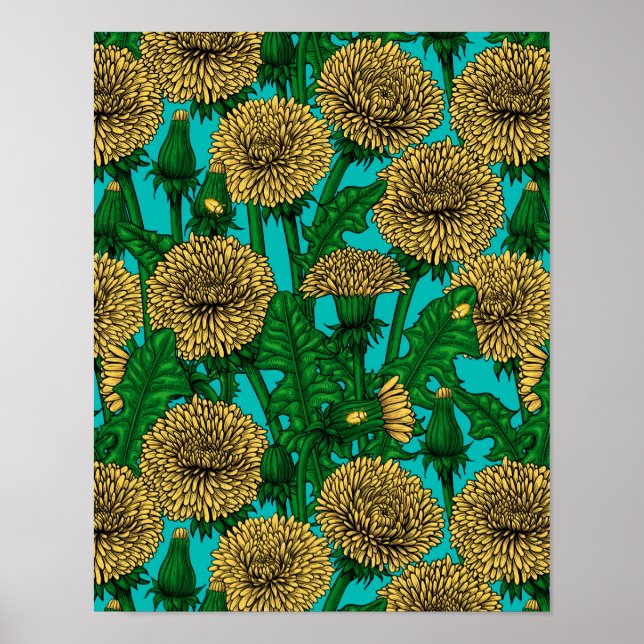 Dandelions on turquoise poster (Front)