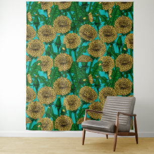 Dandelions on turquoise tapestry