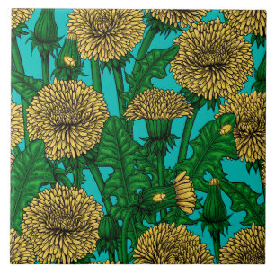 Dandelions on turquoise tile