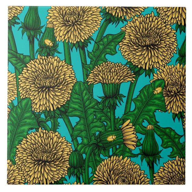 Dandelions on turquoise tile (Front)