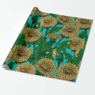 Dandelions on turquoise wrapping paper
