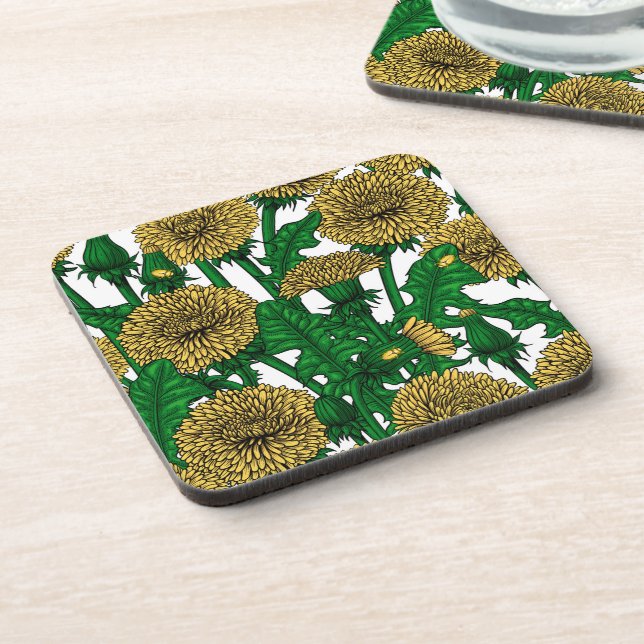 Dandelions on white coaster (Left Side)