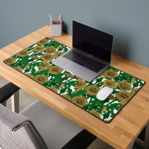 Dandelions on white desk mat