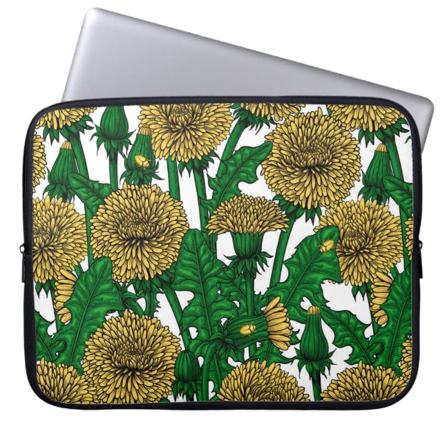 Dandelions on white laptop sleeve (Front)