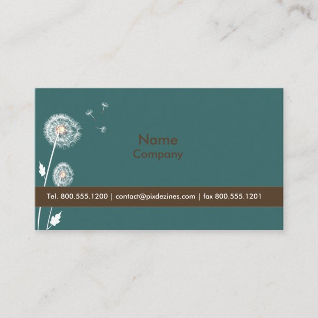 Dandelions Profile Cards, dark teal/brown Business Card (Front)