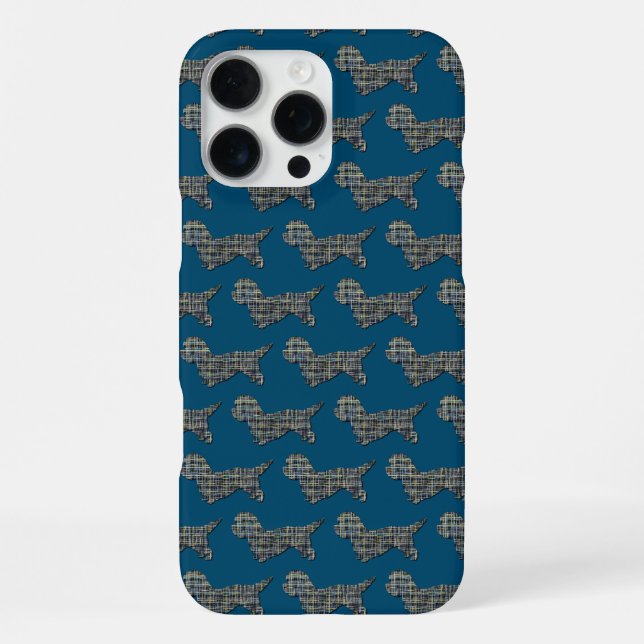 Dandie Dinmont Dog Cute Silhouette Grid Blue iPhone Case (Back)