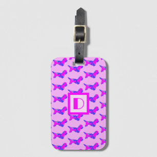Dandie Dinmont Dog Lover Pink & Blue Monogram Luggage Tag