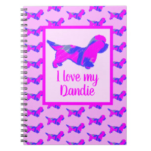 Dandie Dinmont Dog Lover Pink & Blue Silhouette Notebook
