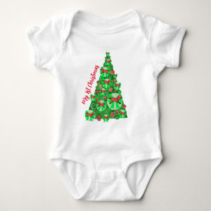 Dandie Dinmont Dog Silhouette Christmas Tree Red Baby Bodysuit