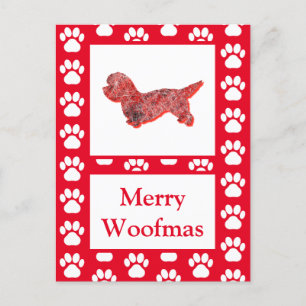 Dandie Dinmont Dog Silhouette Red Merry Christmas Postcard