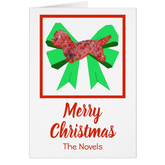 Dandie Dinmont Terrier Christmas Dog & Bow Card (Front)