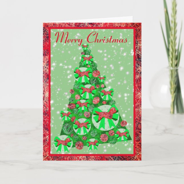 Dandie Dinmont Terrier Cute Dog Bow Christmas Tree Card (Front)