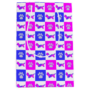 Dandie Dinmont Terrier Dog & Paw Hot Pink & Blue Medium Gift Bag