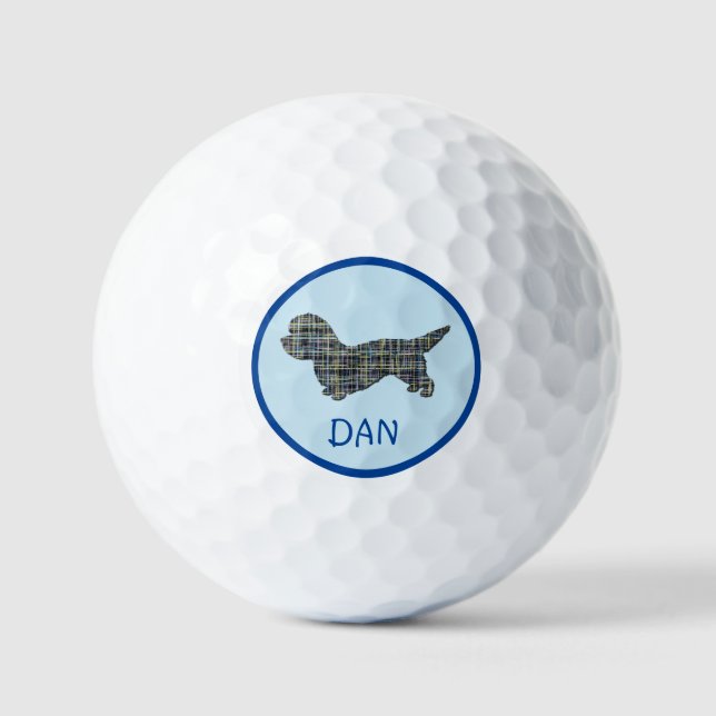 Dandie Dinmont Terrier Dog Silhouette Grid Blue Golf Balls (Front)
