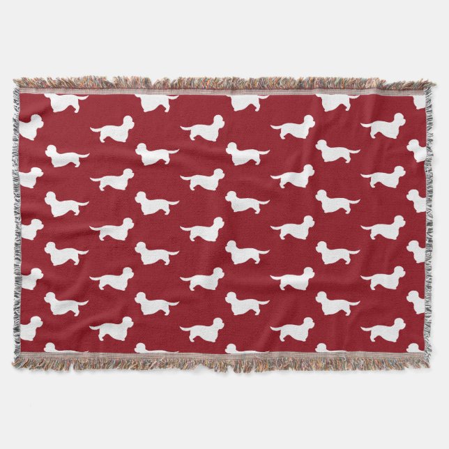 Dandie Dinmont Terrier Dog Silhouettes Pattern Red Throw Blanket (Front)
