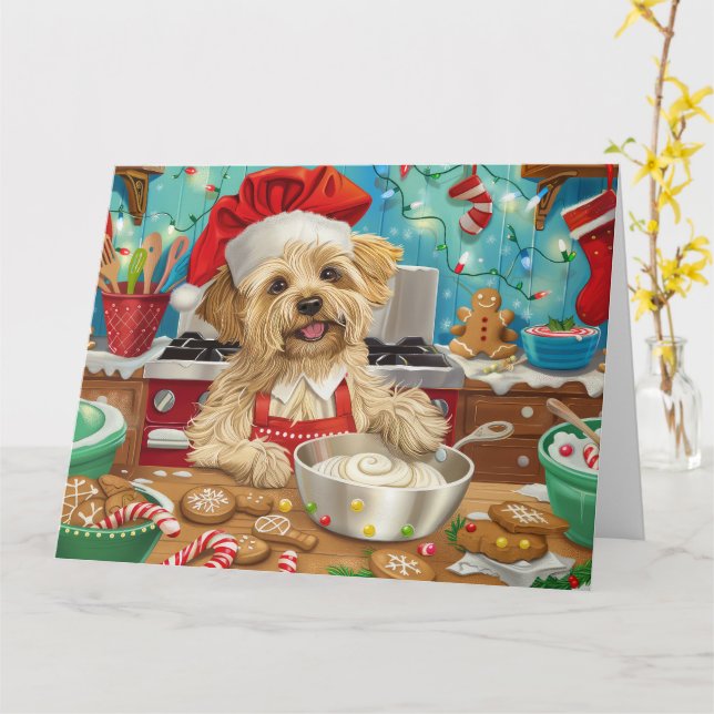 Dandie Dinmont Terrier Holiday Baking: Christmas Card (Yellow Flower)