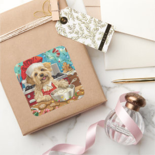 Dandie Dinmont Terrier Holiday Baking: Christmas Square Sticker