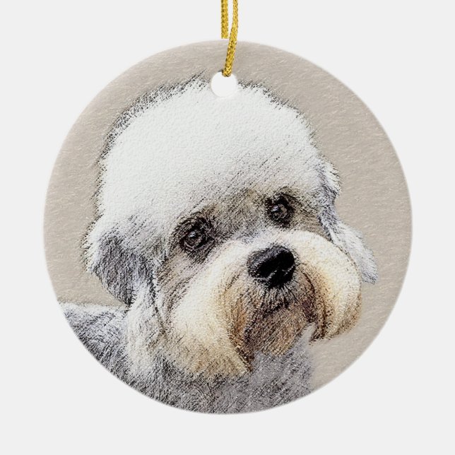 Dandie Dinmont Terrier Painting Original Dog Art Ceramic Tree Decoration (Front)