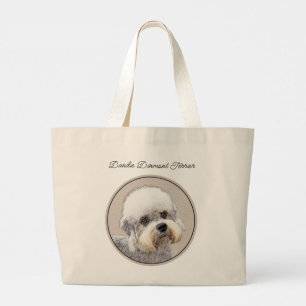 Dandie Dinmont Terrier Painting Original Dog Art Large Tote Bag