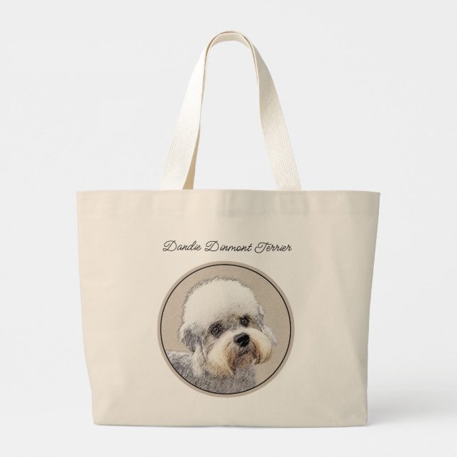 Dandie Dinmont Terrier Painting Original Dog Art Large Tote Bag (Back)